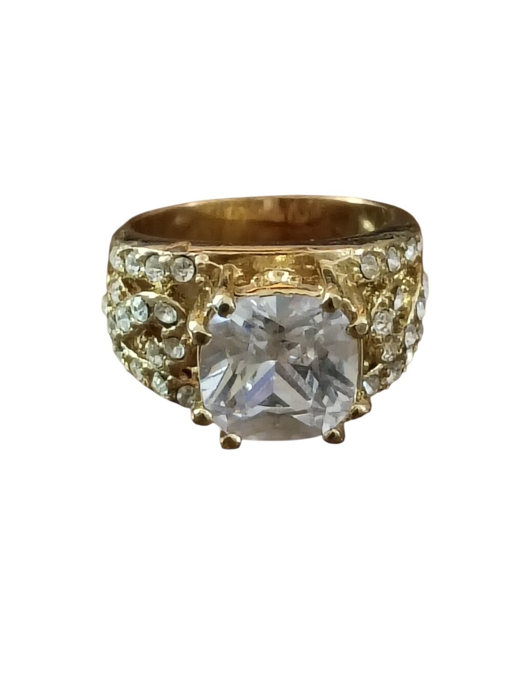 Ring Size 7 Gold Tone Alloy Rhinestone Crystal Statement Fashion Jewelry